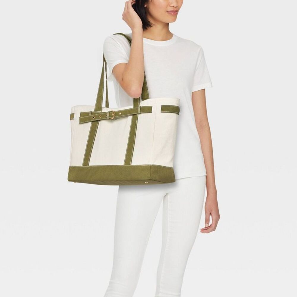 Universal Thread - Canvas Large Belted Tote Bag - Universal Thread Gr Green - Picture 2 of 4